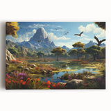 Stretched canvas wall art collection showcasing a vibrant valley landscape with rich colors and intricate details, perfect for enhancing home decor and creating a serene ambiance.