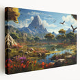 Stretched canvas wall art showcasing a vibrant valley landscape design, featuring rich greens and blues, perfect for enhancing home decor with a natural touch.
