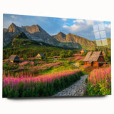Acrylic wall art showcasing a stunning valley landscape design, featuring vibrant colors and intricate details, displayed from a side view without pins, perfect for home decor.