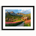 Black-framed wall art showcasing a vibrant valley landscape design with a mat, ideal for home decor, adding a touch of nature-inspired elegance to any room.