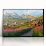 Framed acrylic wall art showcasing a serene valley landscape design in black, perfect for modern home decor. Ideal for adding elegance to living spaces.