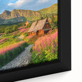 Framed canvas wall art showcasing a vibrant landscape design of a serene valley, featuring lush greenery and soft pastel hues, perfect for home decor enhancement.