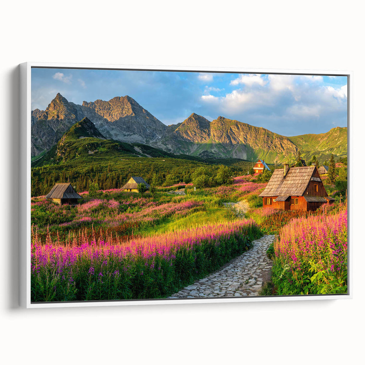 Framed canvas wall art featuring a stunning valley landscape design, showcasing vibrant colors and intricate details, perfect for home decor enhancement.