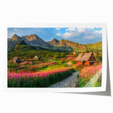 Vibrant rolled canvas print showcasing a picturesque valley landscape design, featuring lush greenery, rolling hills, and a serene sky, ideal for home decor.
