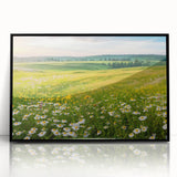 Framed acrylic wall art featuring a stunning valley landscape design, with rich colors and intricate details, set in a sleek black frame, perfect for modern decor.