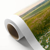 Vibrant rolled canvas showcasing a colorful abstract landscape design, perfect for home decor, featuring rich hues of blue, green, and yellow in a protective cardboard tube.