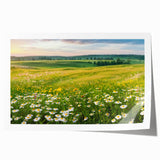 Vibrant landscape wall art print showcasing a serene valley scene with lush greenery and rolling hills, ideal for home decor or office spaces.