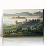 Framed acrylic wall art showcasing a serene valley landscape with rich gold accents, designed to enhance modern decor and evoke tranquility in any space.