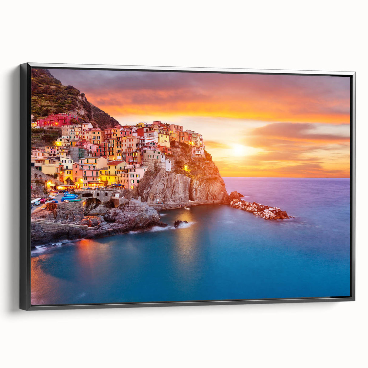Framed canvas wall art showcasing a serene village landscape design, featuring earthy tones and intricate details, ideal for home decor enhancement.