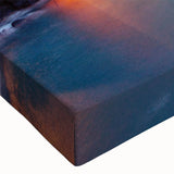 Close-up of a stretched canvas wall art piece showcasing a vibrant landscape design with colorful villages, perfect for home decor and interior design enhancement.