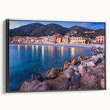 Framed canvas wall art depicting a serene village landscape design, featuring earthy tones and intricate details, ideal for home decor enhancement.