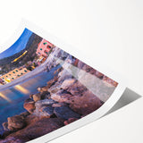 Rolled print showcasing a serene landscape village design with vibrant colors, perfect for home decor. The artwork features detailed elements of nature and architecture, offering a calming aesthetic. Ideal for enhancing interior spaces with artistic flair.