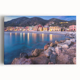 Stretched canvas wall art showcasing a vibrant landscape design with colorful villages, ideal for home decor. Perfectly framed to enhance any interior space.