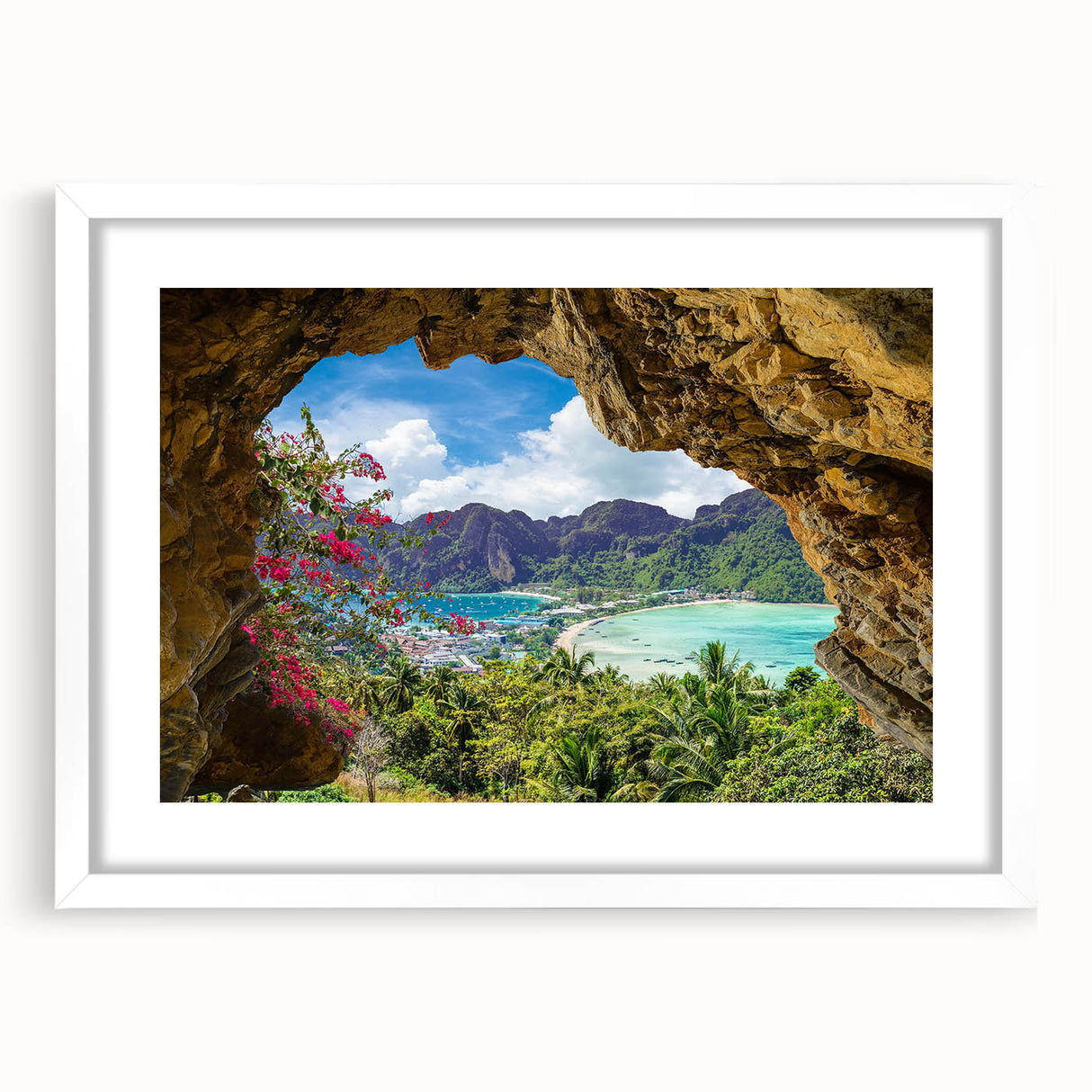 Framed wall art collection showcasing a serene village landscape design with a white mat, ideal for home decor, enhancing interiors with tranquility and elegance.