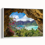 Framed canvas wall art depicting a serene village landscape with vibrant colors, showcasing a picturesque scene of nature and tranquility, perfect for home decor.