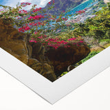 Vibrant rolled canvas showcasing a serene village landscape design with lush greenery and a pastel sky, ideal for home decor and art enthusiasts.