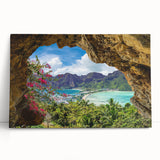 Stretched canvas wall art depicting a serene village landscape, showcasing warm earthy tones and intricate details, perfect for home decor and adding a touch of nature.