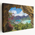 Stretched canvas wall art showcasing a vibrant landscape village design, featuring rich colors and intricate details, perfect for enhancing home decor and adding warmth to any room.