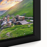 Framed canvas wall art collection featuring a vibrant village landscape design with rich colors and intricate details, perfect for enhancing home decor.