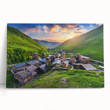 Stretched canvas wall art showcasing a serene village landscape design, featuring vibrant colors and intricate details, perfect for home decor in modern settings.