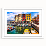 Framed white wall art depicting a serene village landscape design, featuring soft colors and intricate details, perfect for home decor and aesthetic enhancement.