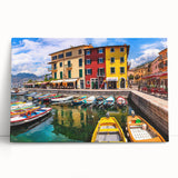 Stretched canvas artwork showcasing a serene village landscape, featuring vibrant colors and intricate details, designed to enhance home decor with artistic charm.