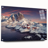 Acrylic wall art showcasing a vibrant landscape village design, framed in sleek glass, highlighting intricate details and colors, perfect for home decor.