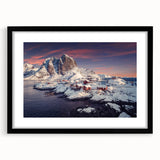 Black-framed wall art piece featuring a serene village landscape design, showcasing vibrant colors and intricate details, perfect for home decor and aesthetic enhancement.