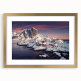 Framed wall art featuring a scenic village landscape design with gold matting, ideal for home decor. The piece showcases vibrant colors and intricate details, enhancing any interior space with a touch of elegance and warmth.