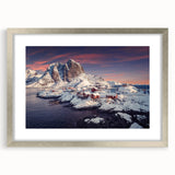 Framed silver wall art featuring a picturesque landscape of a quaint village, showcasing vibrant colors and intricate details, perfect for home decor.