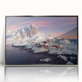 Framed acrylic wall art showcasing a serene village landscape with vibrant colors, complemented by a sleek silver frame, ideal for modern home decor.