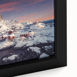 Framed canvas wall art showcasing a vibrant village landscape design with lush greenery and colorful buildings, perfect for enhancing home decor.