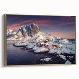 Framed canvas wall art showcasing a serene landscape village design with gold accents, perfect for home decor. This elegant piece adds a touch of sophistication to any room.