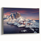 Framed canvas wall art showcasing a serene village landscape, featuring soft earth tones and silver accents, perfect for enhancing home decor with a touch of tranquility.