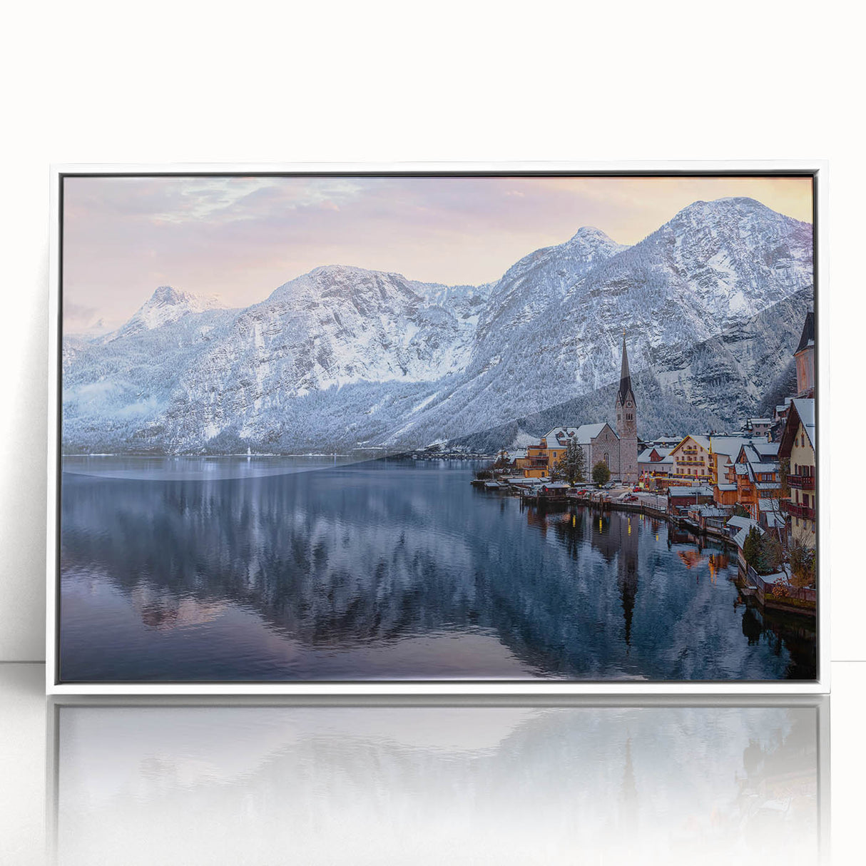 Framed acrylic wall art collection showcasing serene village landscapes, featuring vibrant colors and intricate details, perfect for home decor enhancement.
