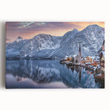 Stretched canvas wall art depicting a serene village landscape with vibrant colors and intricate details, ideal for home decor and enhancing interior spaces.