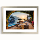 Framed wall art collection showcasing a serene village landscape design with a silver mat, perfect for enhancing home decor and creating a tranquil atmosphere.