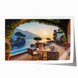 Rolled print of a vibrant landscape village scene, showcasing colorful houses and lush greenery, perfect for home decor; packaged securely in a cardboard tube for safe delivery.