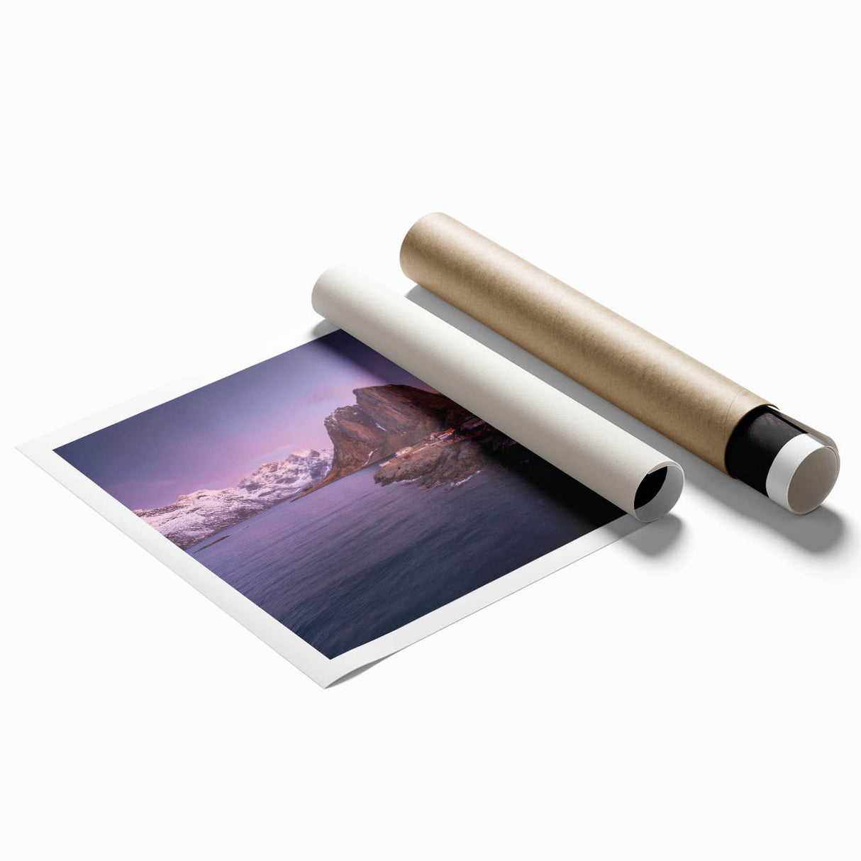 Rolled print showcasing a vibrant village landscape design with rich colors and intricate details, ideal for home decor or art enthusiasts, packaged securely.