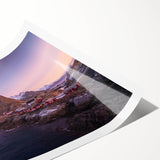 Rolled print showcasing a vibrant landscape village design, featuring rich colors and intricate details, ideal for home decor or art collection.