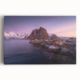 Stretched canvas wall art showcasing a vibrant landscape village design with lush greenery and colorful houses, perfect for home decor, adding warmth and charm.