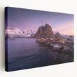 Stretched canvas wall art depicting a serene village landscape with vibrant colors and intricate details, showcasing a side view ideal for home decor.