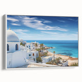 Framed canvas wall art showcasing a stylized village landscape design, featuring vibrant colors and intricate details, displayed against a white background. This piece adds a modern touch to home decor, perfect for enhancing living spaces with artistic flair.