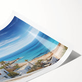 Rolled print showcasing a vibrant landscape village scene, featuring lush greenery and quaint cottages, ideal for home decor or art collection.