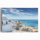 Stretched canvas artwork showcasing a vibrant landscape village scene, featuring rich colors and intricate details, perfect for enhancing home decor.