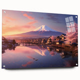 Acrylic glass wall art showcasing a vibrant landscape design of quaint villages, framed with pins, capturing the essence of serene rural life. Perfect for home decor.