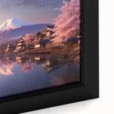 Close-up of a framed canvas wall art piece showcasing a vibrant village landscape design, featuring rich colors and intricate details, perfect for home decor.