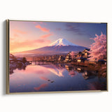 Framed canvas wall art showcasing a vibrant landscape village design, featuring warm colors and intricate details, presented with a stylish gold frame, ideal for home decor.