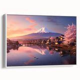 Framed canvas wall art depicting a serene village landscape with vibrant colors, showcasing rolling hills and quaint homes, perfect for home decor.