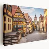 Stretched canvas wall art showcasing a vibrant village landscape design, featuring rich colors and intricate details, ideal for home decor enhancement.